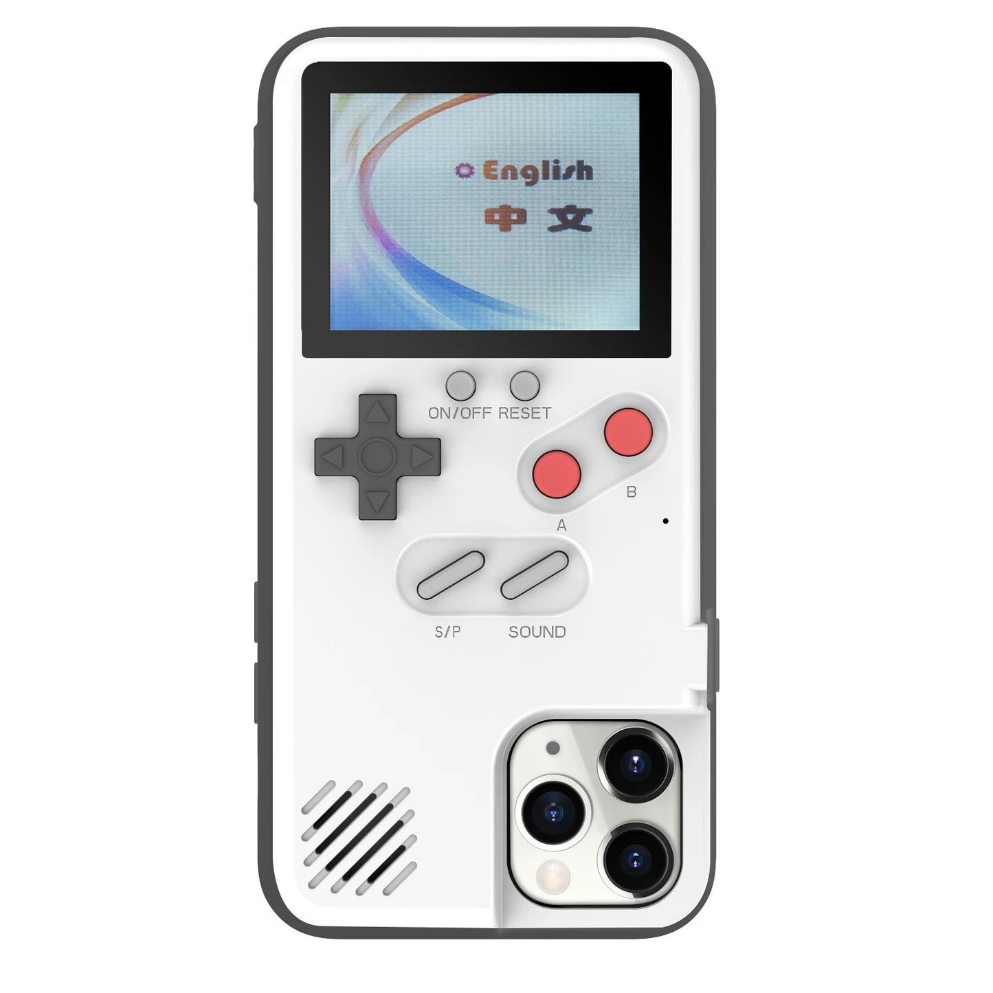iPhone Nostalgia Gameboasy case with retro gaming design, featuring vibrant colors and detailed graphics for a stylish phone accessory.