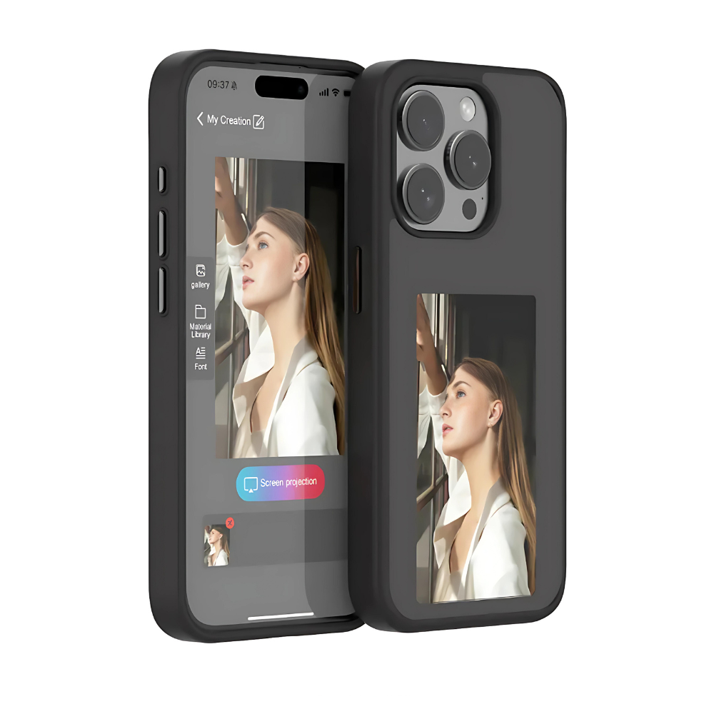 E-Ink phone case with sleek design by Govee RGBIC, showing the case's textured surface and electronic features.