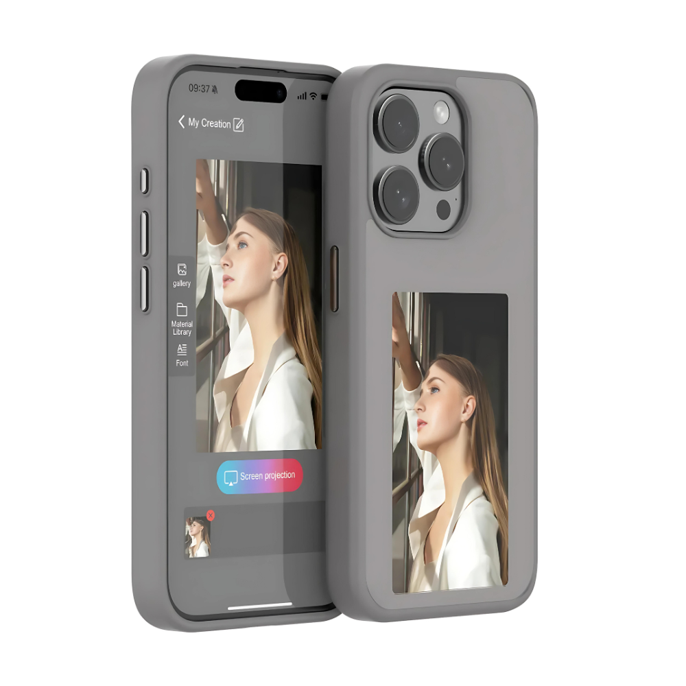 E-Ink phone case by Govee RGBIC featuring a sleek design with customizable display on a black background.